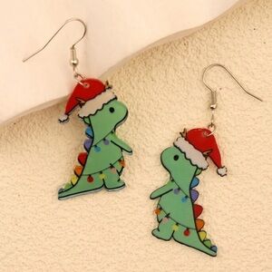 Cute Dinosaur Santa Earrings